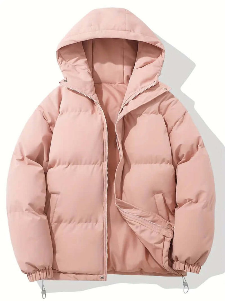 Ladies Puffer Jacket Hooded Quilted Zip-Up Winter Coat