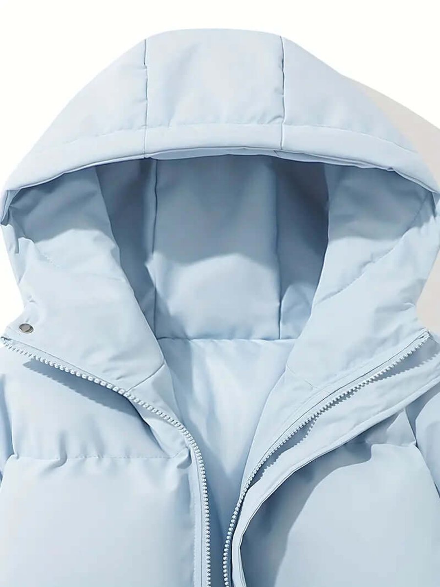 Ladies Puffer Jacket Hooded Quilted Zip-Up Winter Coat