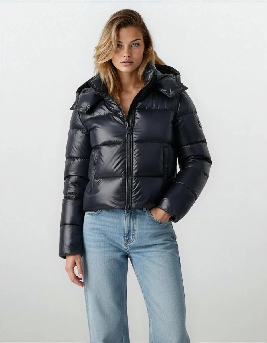 Ladies Puffer Jacket Hooded Windproof Cropped Coat