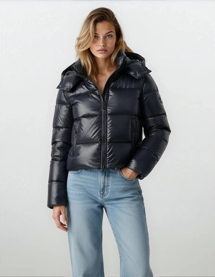 Ladies Puffer Jacket Hooded Windproof Cropped Coat