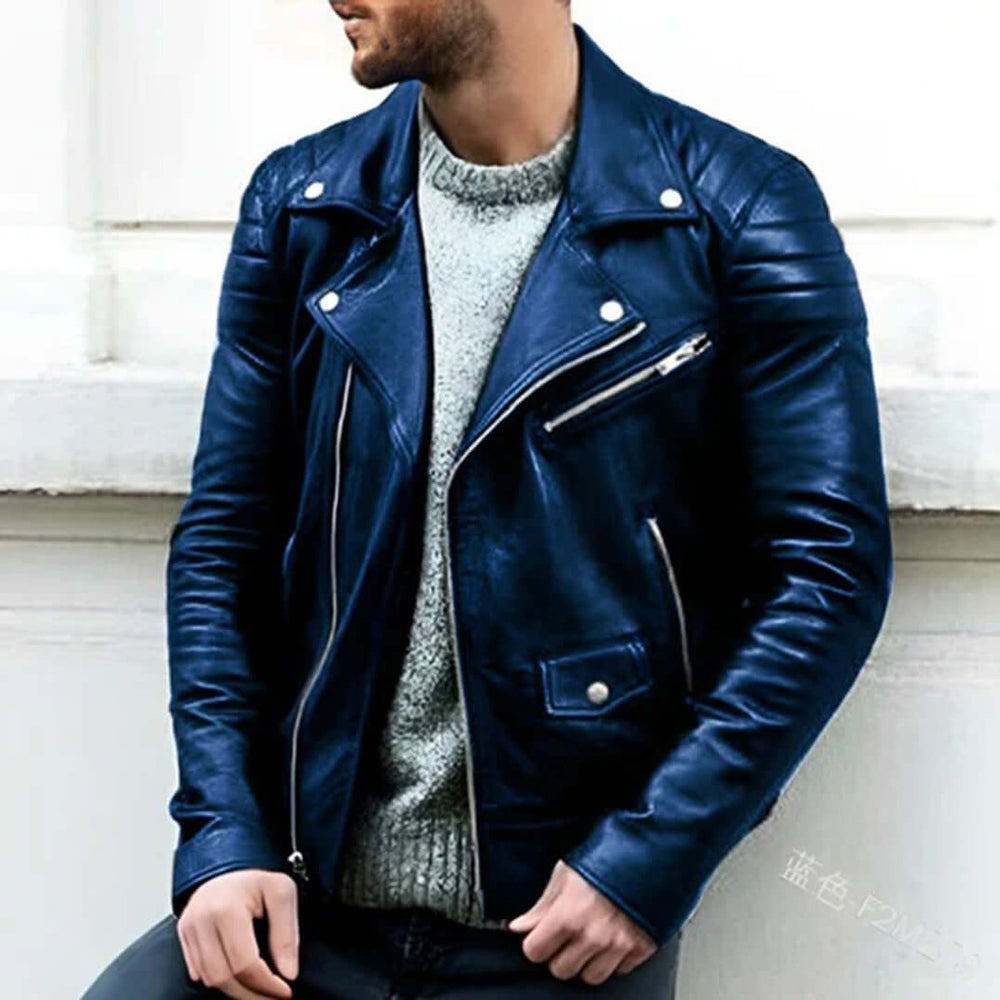 Men's Asymmetric-Zip Faux Leather Biker Jacket
