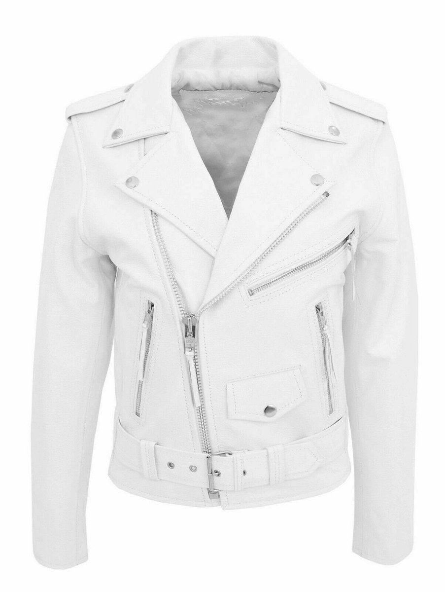 Mens Asymmetric Zip Leather Biker Jacket Lapel Collar Belted