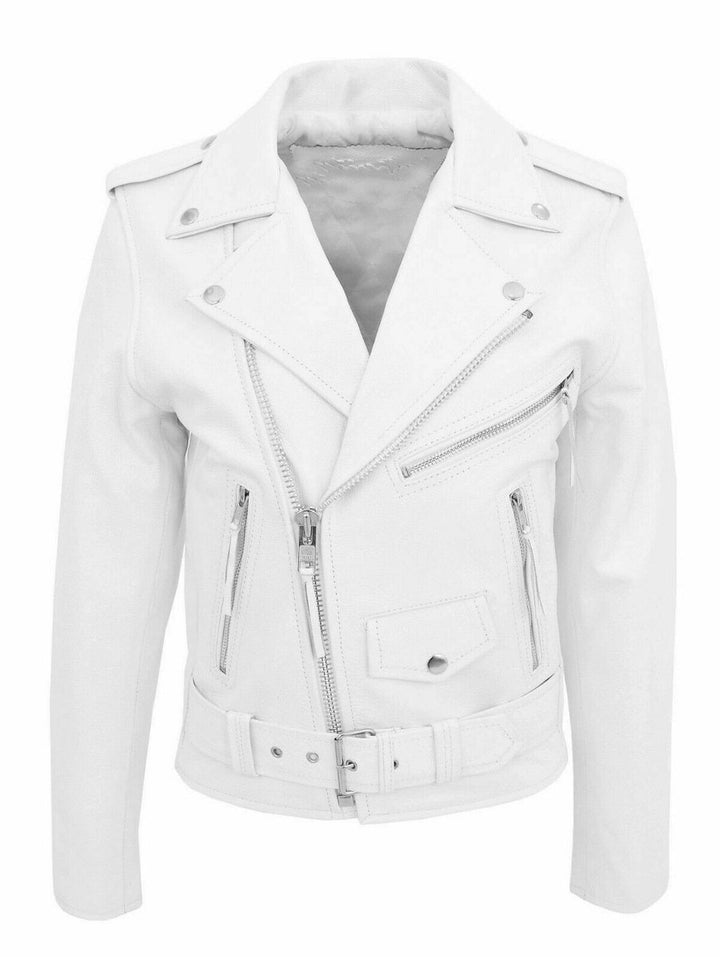 Mens Asymmetric Zip Leather Biker Jacket Lapel Collar Belted