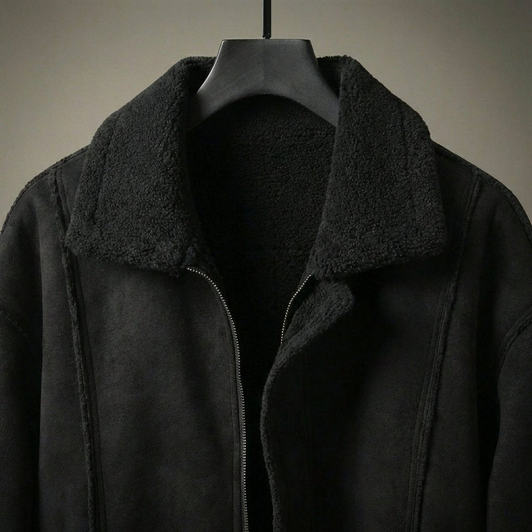 Mens Aviator Bomber Jacket Suede-Effect Faux Shearling Lined Coat