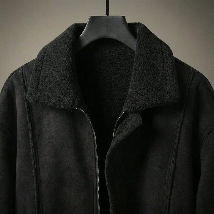 Mens Aviator Bomber Jacket Suede-Effect Faux Shearling Lined Coat