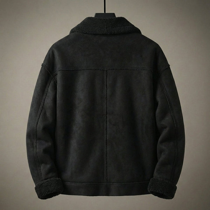 Mens Aviator Bomber Jacket Suede-Effect Faux Shearling Lined Coat