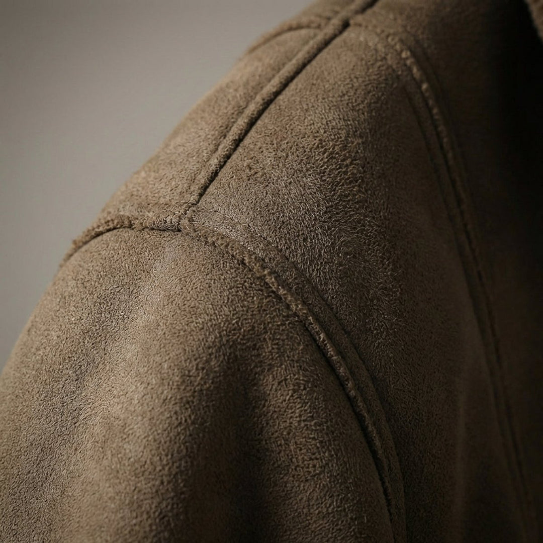 Mens Aviator Bomber Jacket Suede-Effect Faux Shearling Lined Coat