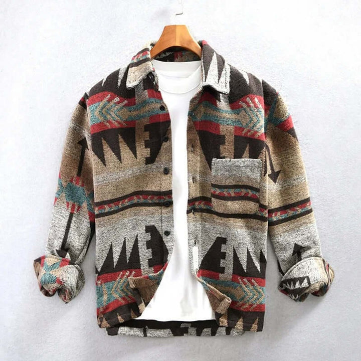 Men's Aztec Print Flannel Shirt Jacket Southwestern Bomber
