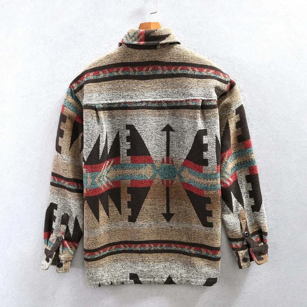 Men's Aztec Print Flannel Shirt Jacket Southwestern Bomber