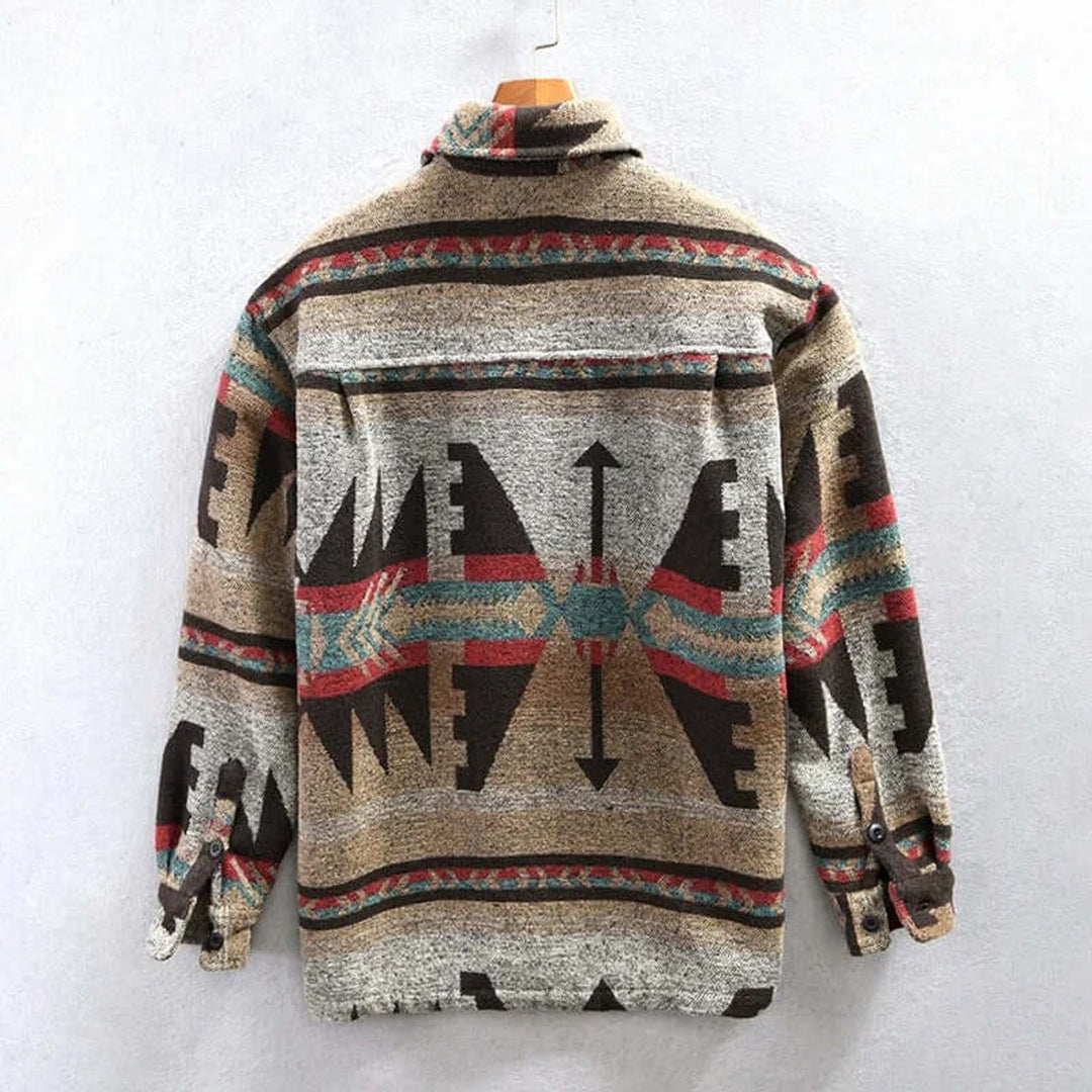 Men's Aztec Print Flannel Shirt Jacket Southwestern Bomber