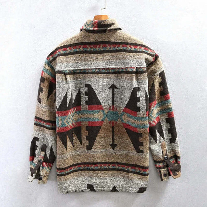 Men's Aztec Print Flannel Shirt Jacket Southwestern Bomber
