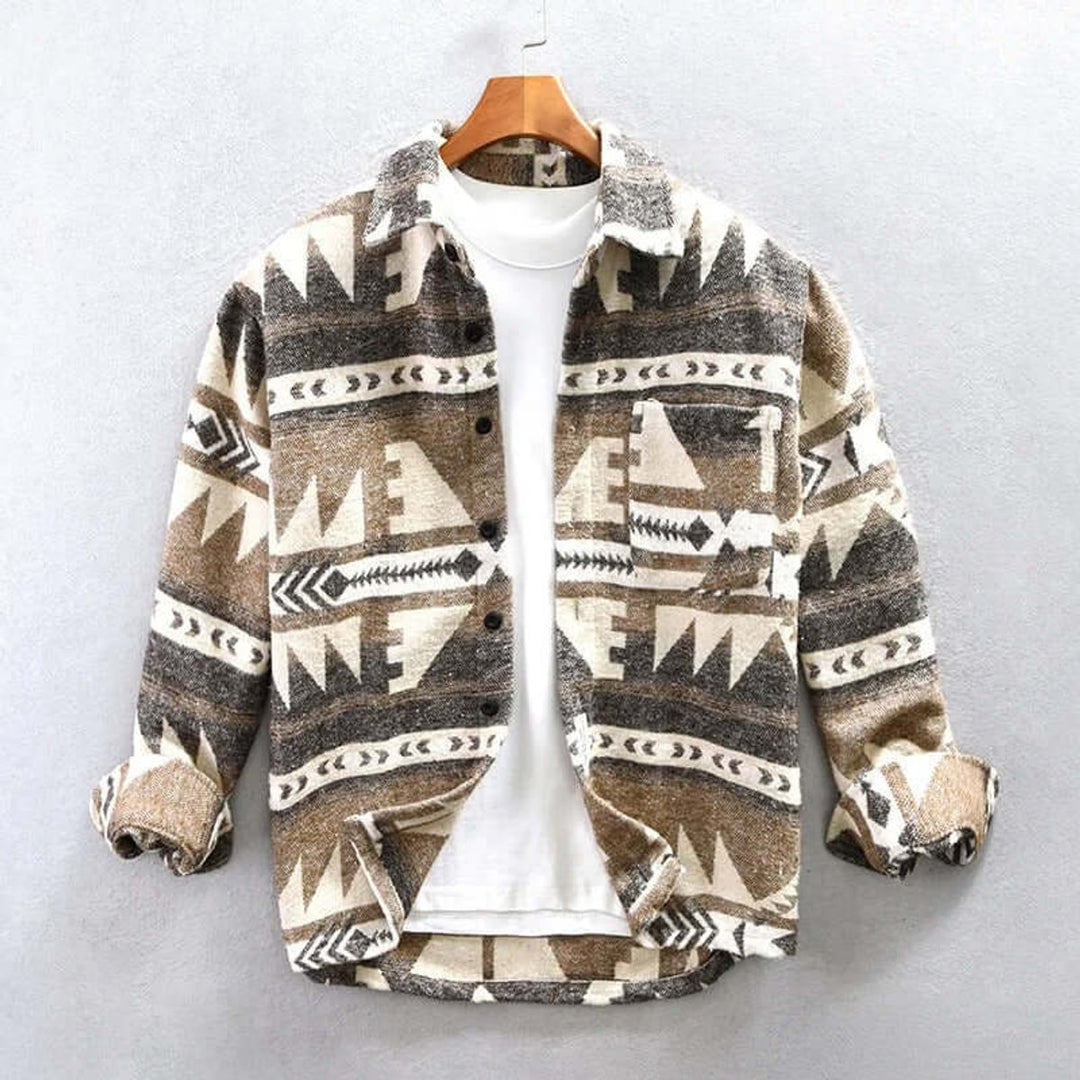 Men's Aztec Print Flannel Shirt Jacket Southwestern Bomber