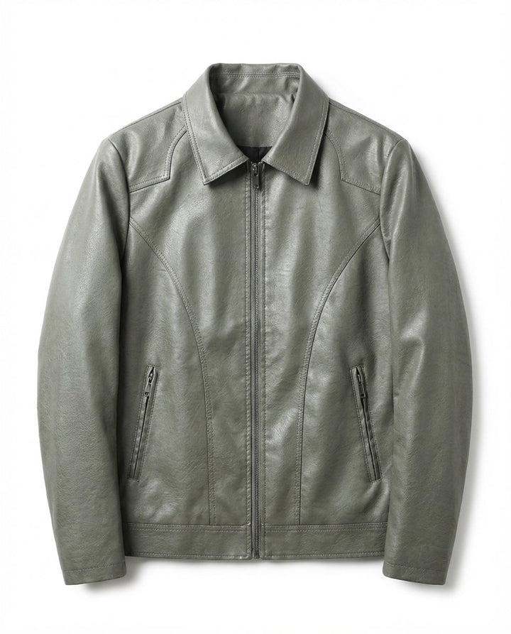 Men's Black Leather Zip-Up Biker Jacket Coat