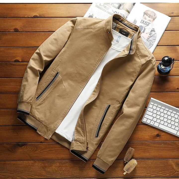 Mens Bomber Jacket Stand-Up Collar Ribbed Cuffs Windproof Lightweight