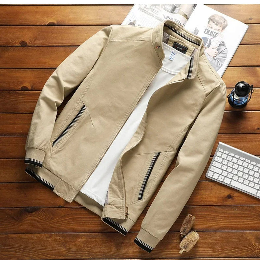 Mens Bomber Jacket Stand-Up Collar Ribbed Cuffs Windproof Lightweight