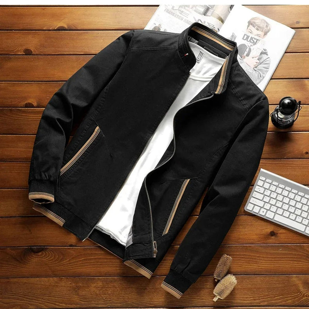 Mens Bomber Jacket Stand-Up Collar Ribbed Cuffs Windproof Lightweight