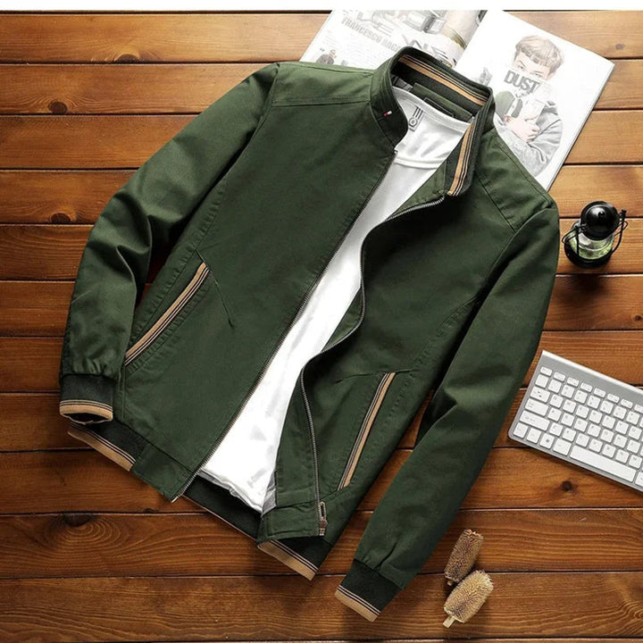 Mens Bomber Jacket Stand-Up Collar Ribbed Cuffs Windproof Lightweight