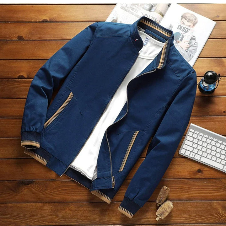 Mens Bomber Jacket Stand-Up Collar Ribbed Cuffs Windproof Lightweight