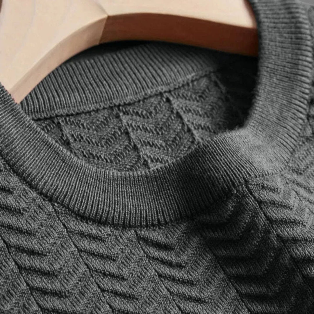 Mens Cable Knit Crewneck Jumper Contrast Ribbed Trim