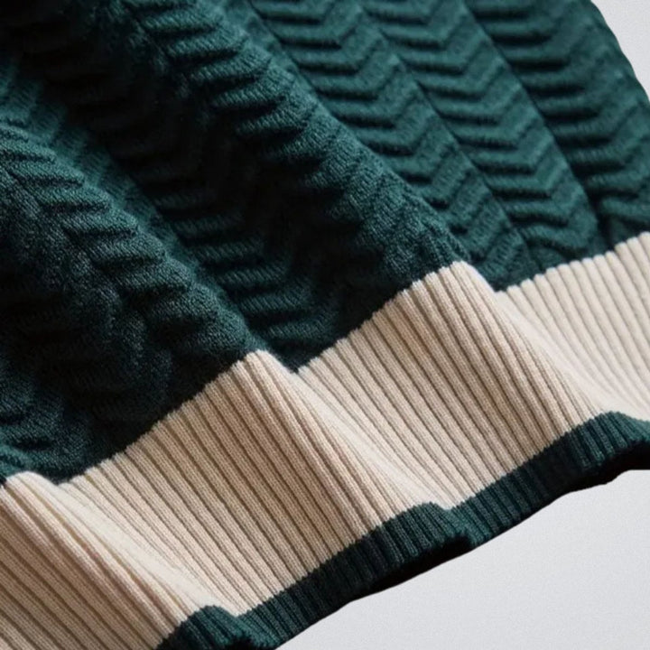 Mens Cable Knit Crewneck Jumper Contrast Ribbed Trim