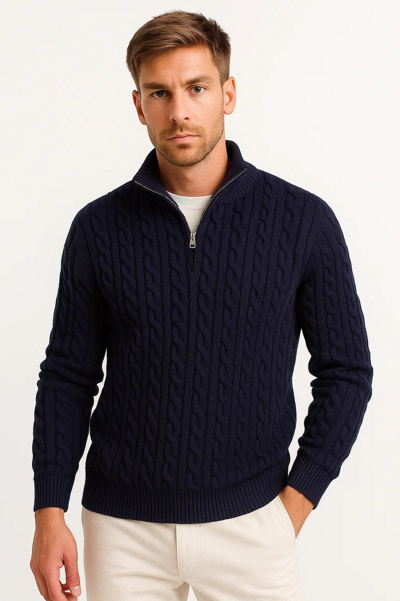 Men's Cable-Knit Quarter-Zip Jumper Knitted Pullover