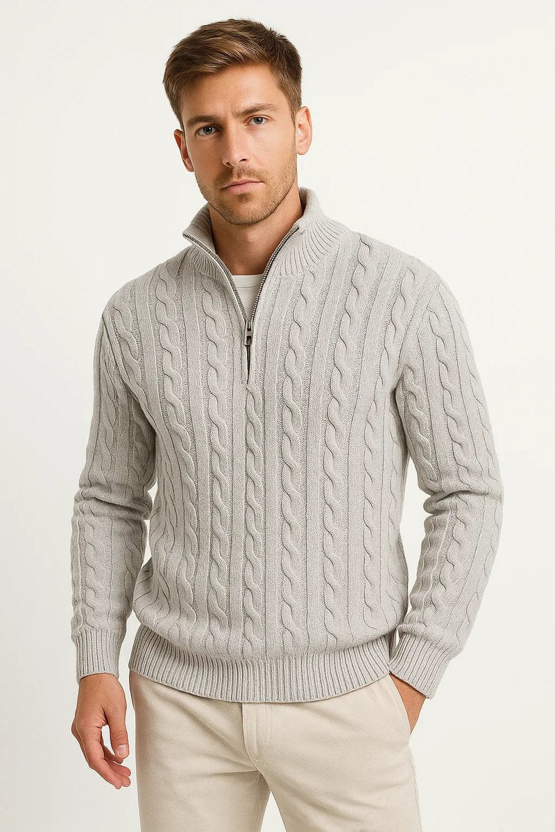 Men's Cable-Knit Quarter-Zip Jumper Knitted Pullover