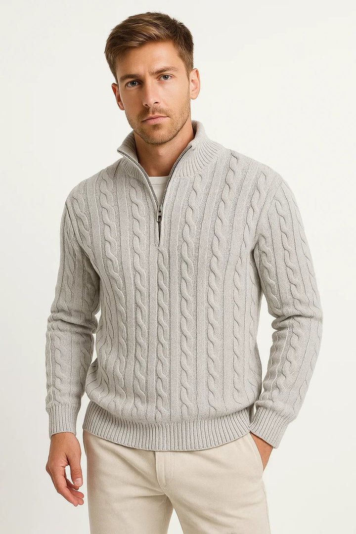 Men's Cable-Knit Quarter-Zip Jumper Knitted Pullover