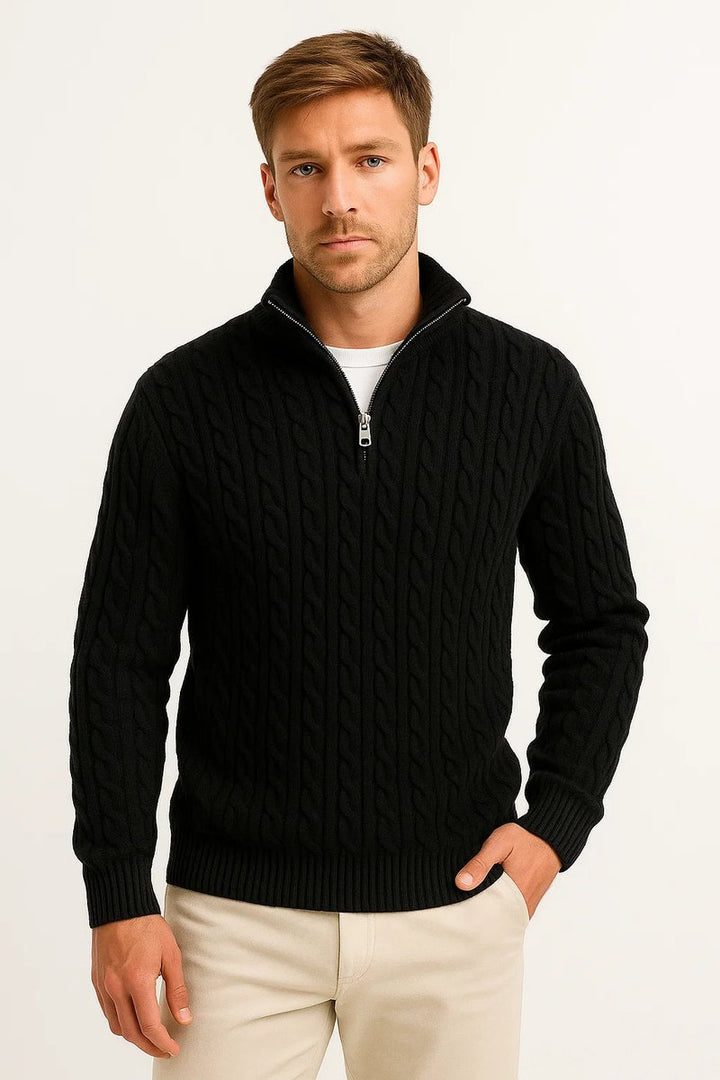 Men's Cable-Knit Quarter-Zip Jumper Knitted Pullover