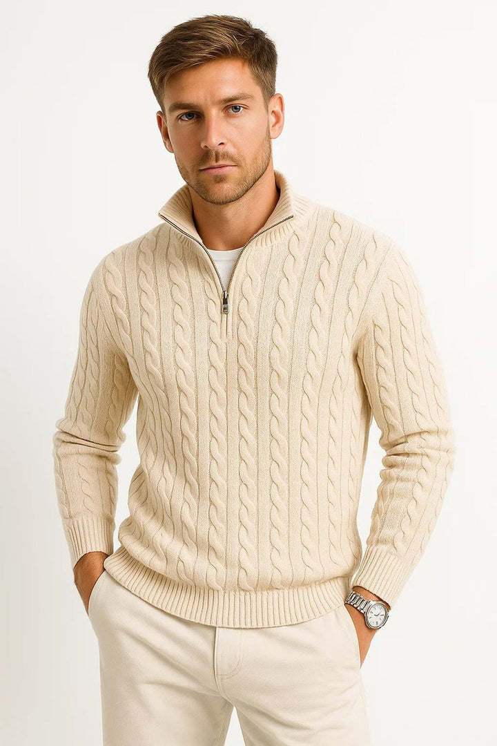 Men's Cable-Knit Quarter-Zip Jumper Knitted Pullover