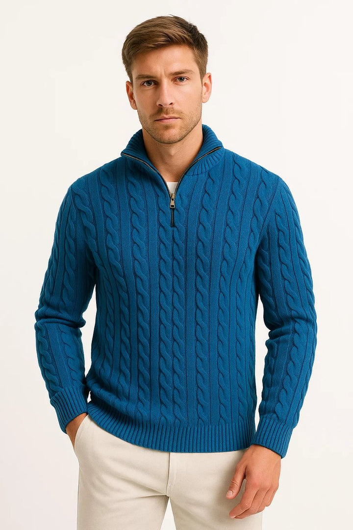 Men's Cable-Knit Quarter-Zip Jumper Knitted Pullover