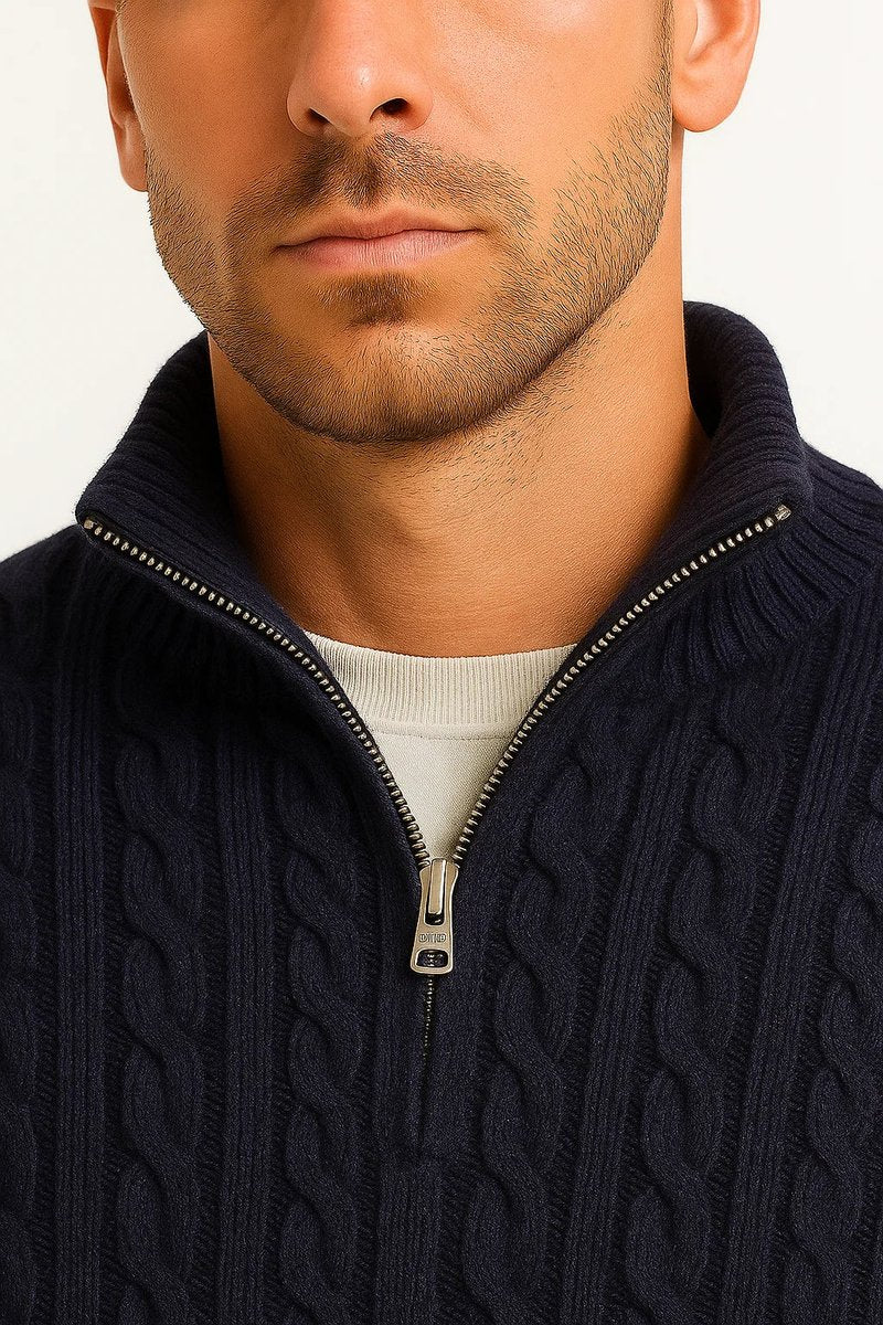 Men's Cable-Knit Quarter-Zip Jumper Knitted Pullover