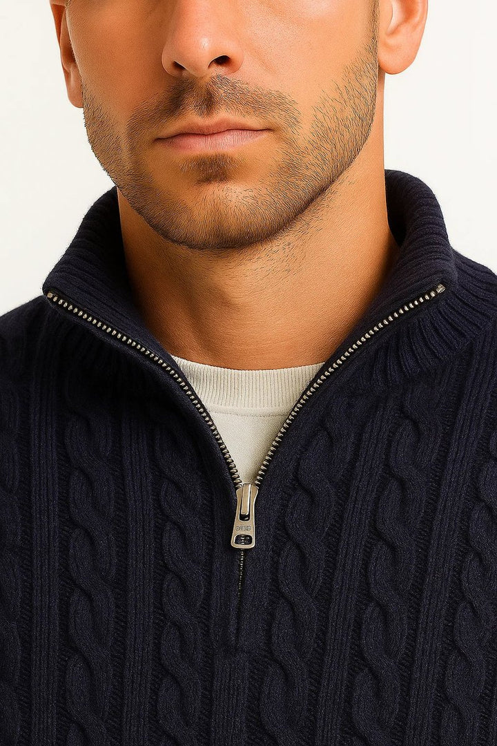 Men's Cable-Knit Quarter-Zip Jumper Knitted Pullover