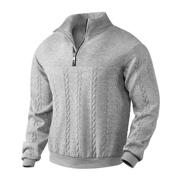 Men's Cable-Knit Quarter-Zip Jumper Ribbed Hem Pullover