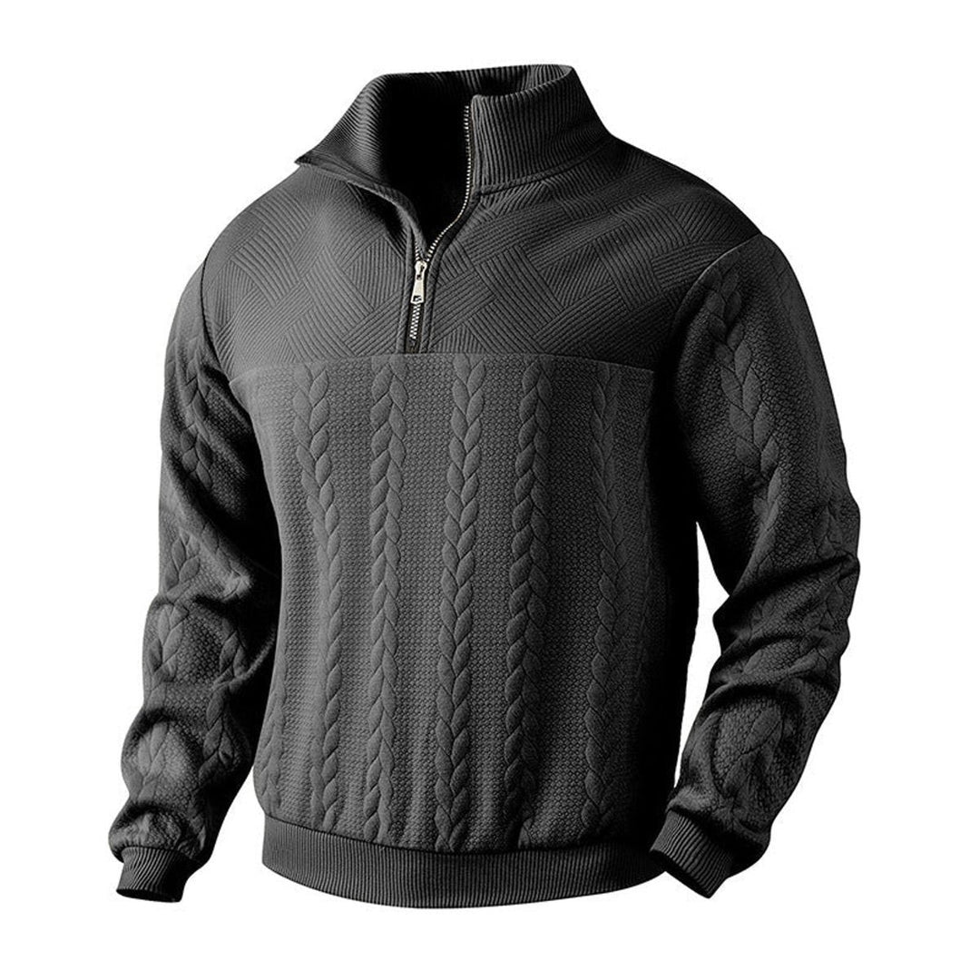 Men's Cable-Knit Quarter-Zip Jumper Ribbed Hem Pullover