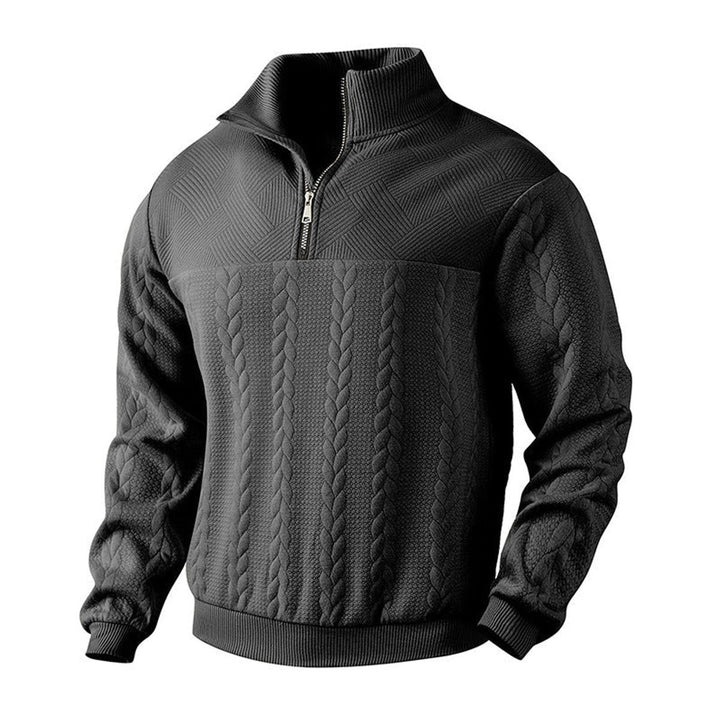 Men's Cable-Knit Quarter-Zip Jumper Ribbed Hem Pullover