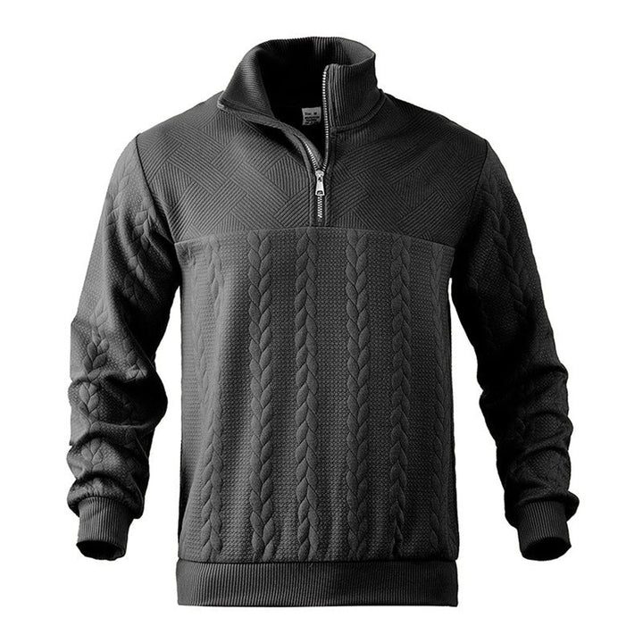 Men's Cable-Knit Quarter-Zip Jumper Ribbed Hem Pullover