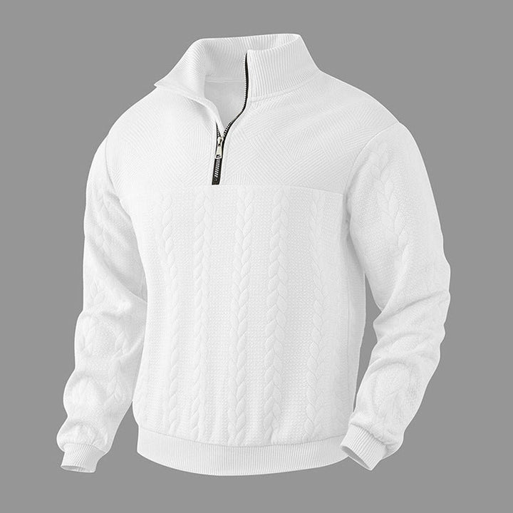 Men's Cable-Knit Quarter-Zip Jumper Ribbed Hem Pullover