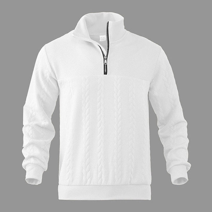 Men's Cable-Knit Quarter-Zip Jumper Ribbed Hem Pullover