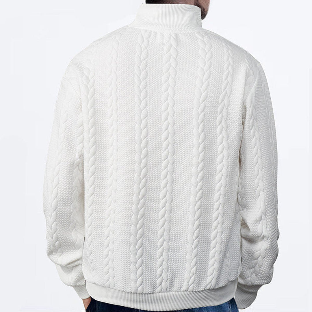 Men's Cable-Knit Quarter-Zip Jumper Ribbed Hem Pullover