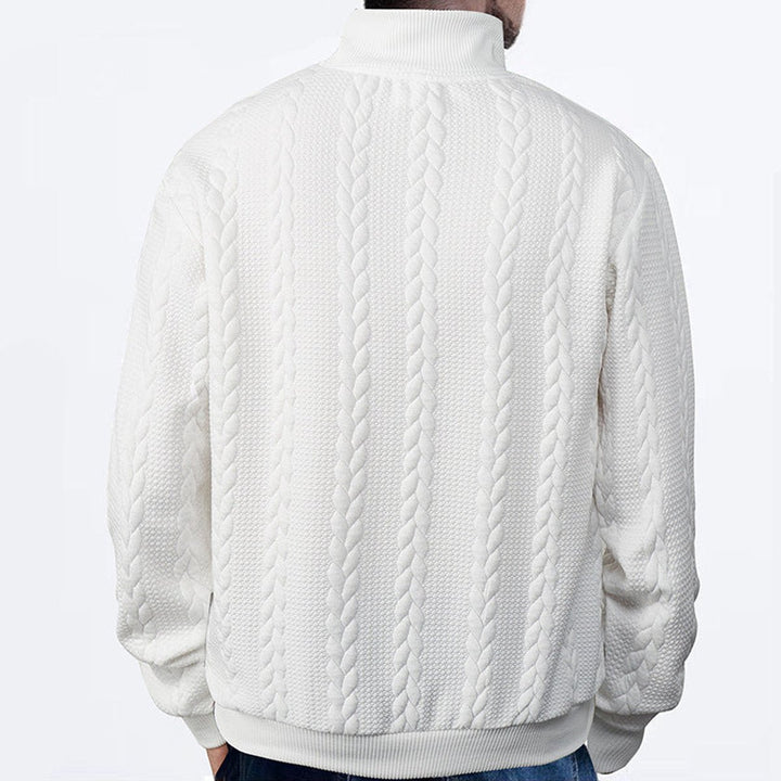 Men's Cable-Knit Quarter-Zip Jumper Ribbed Hem Pullover