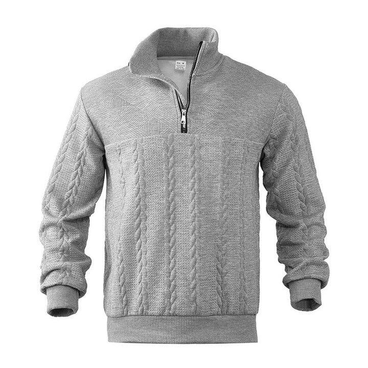 Men's Cable-Knit Quarter-Zip Jumper Ribbed Hem Pullover