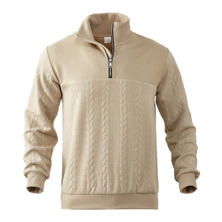 Men's Cable-Knit Quarter-Zip Jumper Ribbed Hem Pullover