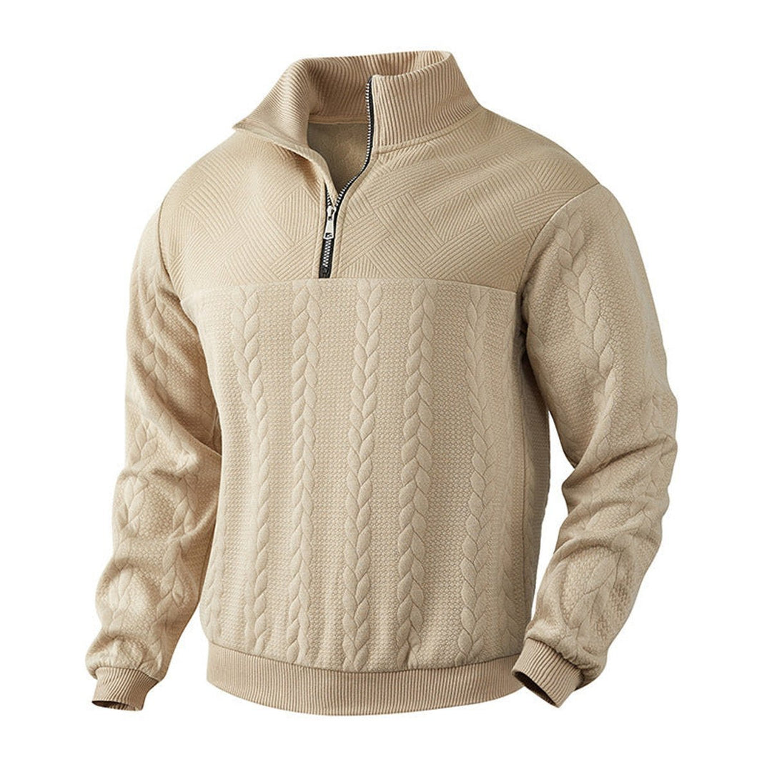 Men's Cable-Knit Quarter-Zip Jumper Ribbed Hem Pullover