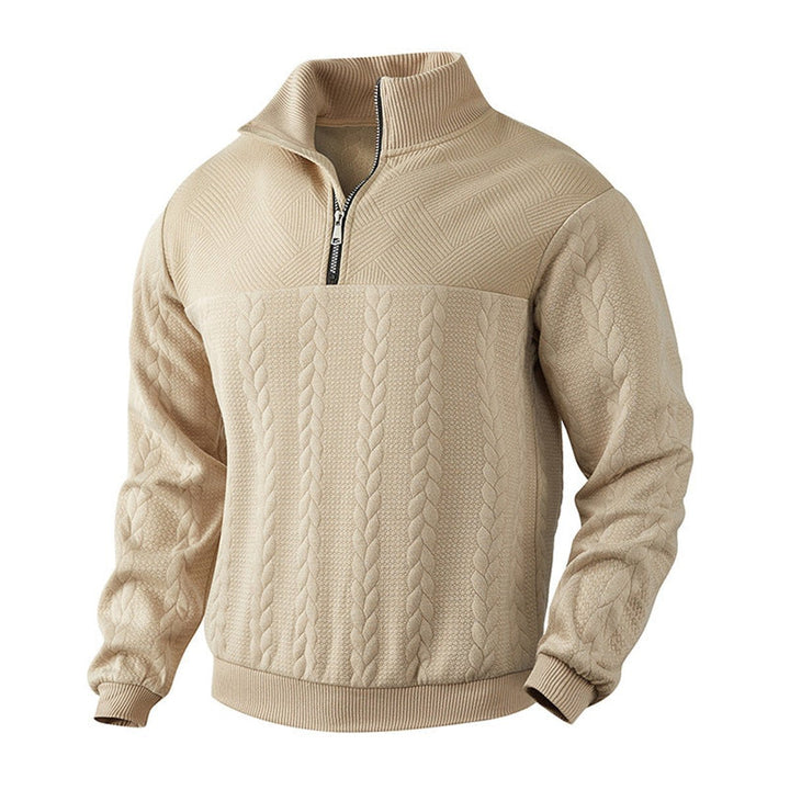 Men's Cable-Knit Quarter-Zip Jumper Ribbed Hem Pullover