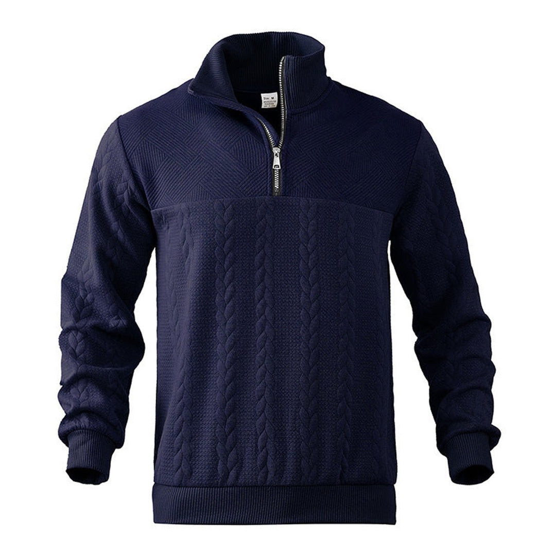 Men's Cable-Knit Quarter-Zip Jumper Ribbed Hem Pullover