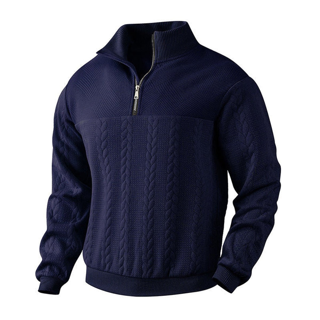 Men's Cable-Knit Quarter-Zip Jumper Ribbed Hem Pullover