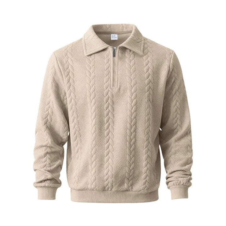 Men's Cable-Knit Quarter-Zip Polo Jumper