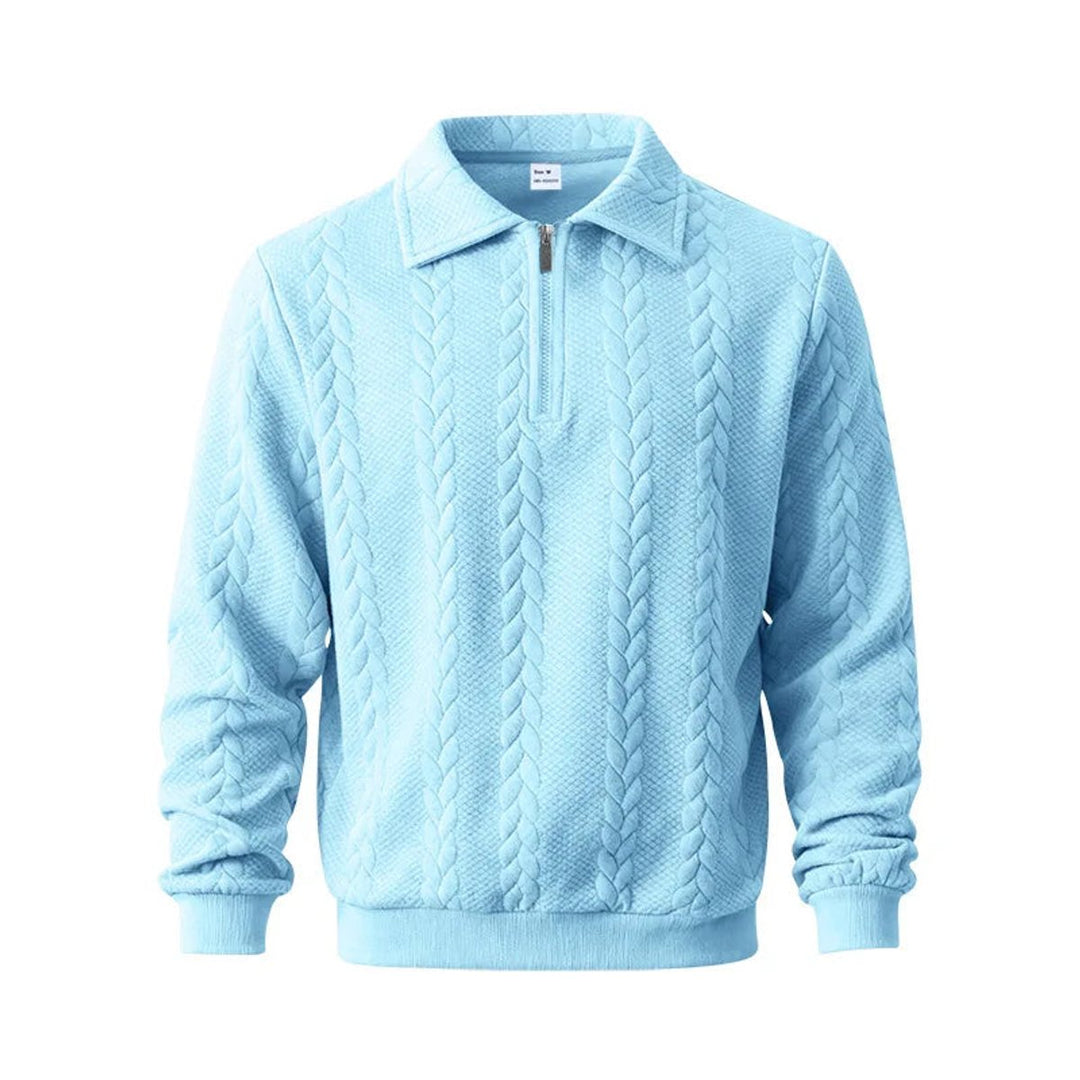 Men's Cable-Knit Quarter-Zip Polo Jumper
