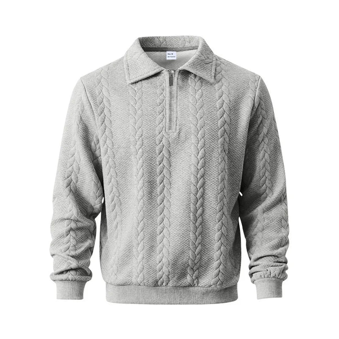 Men's Cable-Knit Quarter-Zip Polo Jumper