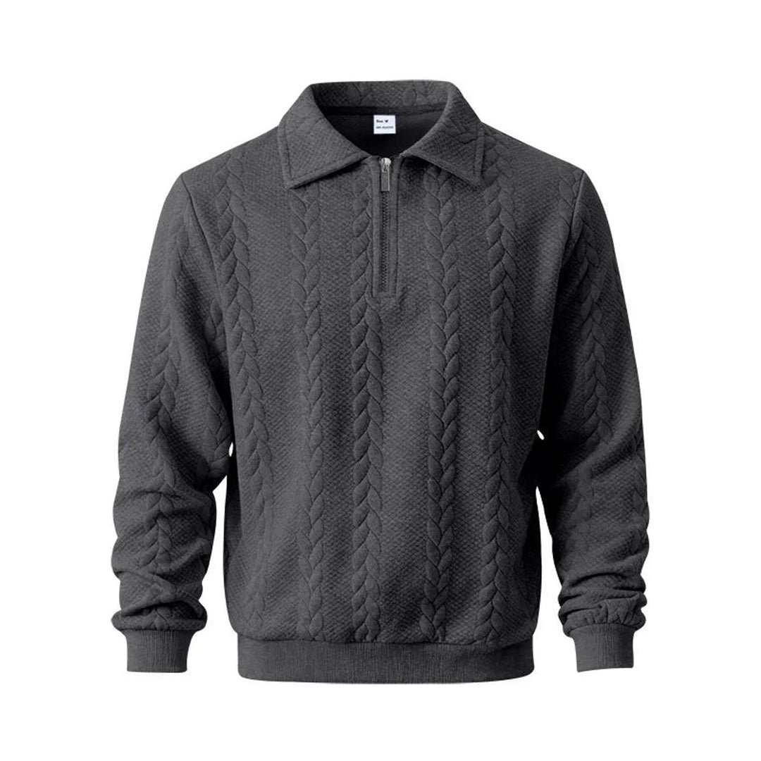 Men's Cable-Knit Quarter-Zip Polo Jumper